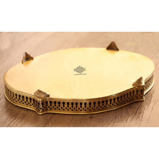 Handmade Pure Brass Matt Oval Embossed Tray - Servware & Tableware