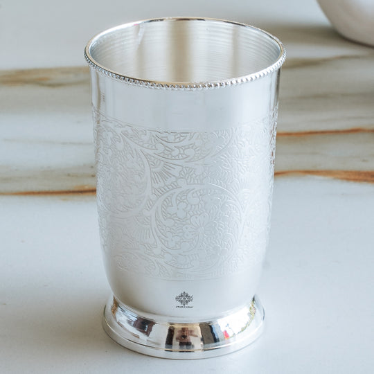 Silver Plated Embossed Glass with Gift Box – 250 ML