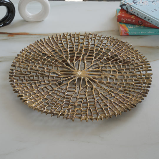Brass Finish Round Tray 15 Inches