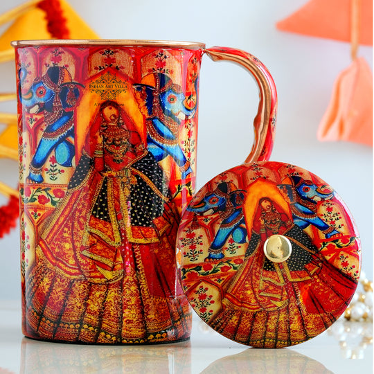Pure Copper Printed Jug - Padharo Mhare Desh Design