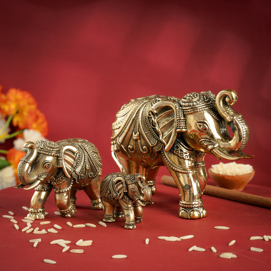 Brass Elephant Showpiece with Raised Trunk – Symbol of Prosperity