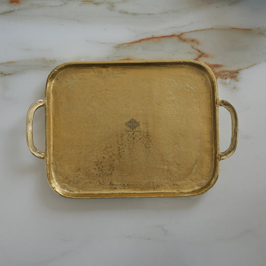 Brass Finish Tray With Both Side Handle 14.5 Inches Length