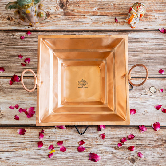 Pure Copper Hawan Kund With Handle On Both Side, For Yagya, Hawan & Poojan Purpose