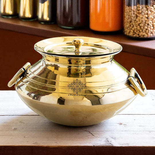 Brass Patila Handi with Tin Lining, Lid & Handle – 3L