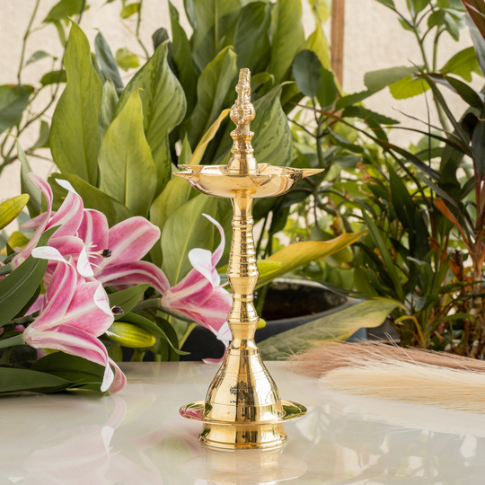 Brass Stand Pillar Diya With Kerala+Murga Design With Fine Quality