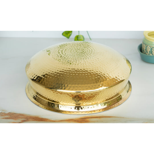 Decorative brass cooking utensil hammered lagan handi with artisan golden finish polished body and smooth tin lining for authenticity