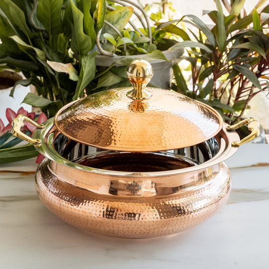 Handcrafted Pure Steel Copper Hammered Design Chafing Dish