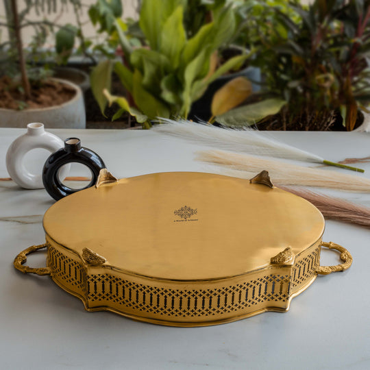 Handmade Pure Brass Matt Oval Embossed Tray - Servware & Tableware