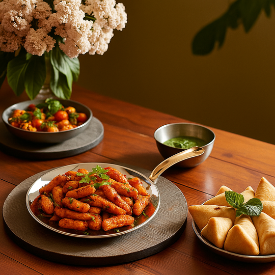 Steel Copper Hammered Tawa Platter with Brass Handle