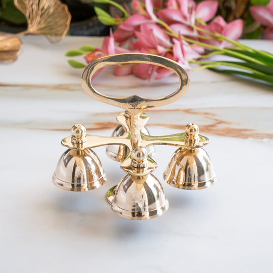 Brass 4 Bell with Ergonomic Handle| Multi-Tone Temple Bell