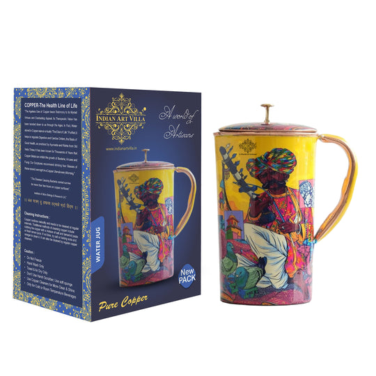 Pure Copper Printed Jug - Padharo Mhare Desh Design