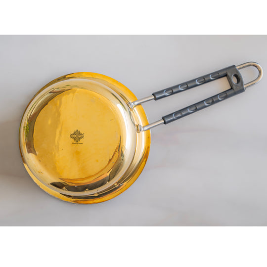 Pure brass bhagona with tin lining and long handle by Indian Art Villa ideal for cooking curries and boiling food daily