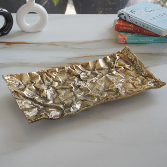 Brass Finish Antique Rough Finish Tray 14.3 Inches