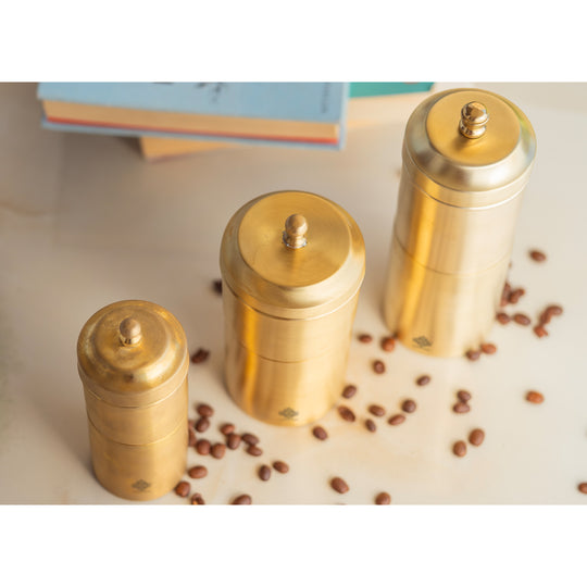 Pure brass coffee filter matt finish close-up — Indian Art Villa
