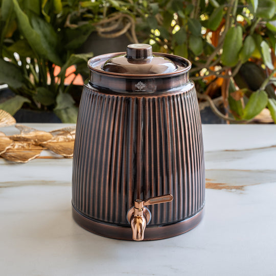 Copper Antique Brass Finish Barrel Design Water Pot 7000 ML with Tap & Lid