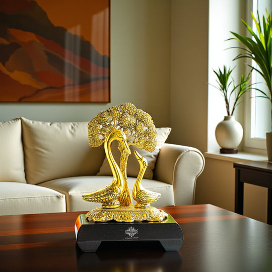 Brass Finish Swan Pair Showpiece – 22 cm Décor Gift
