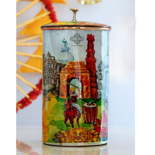 Pure Copper Printed Jug - Padharo Mhare Desh Design