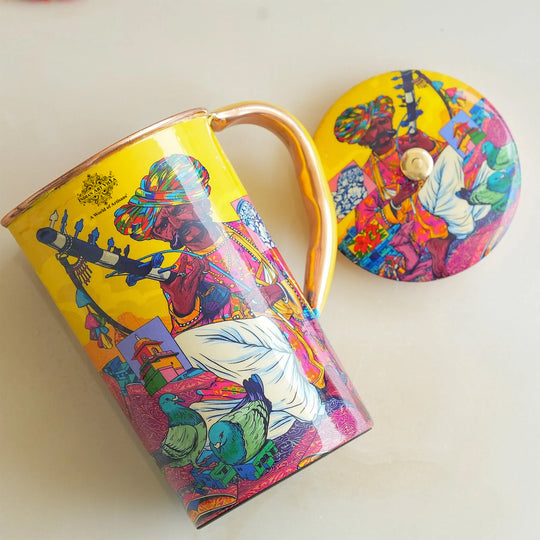 Pure Copper Printed Jug - Padharo Mhare Desh Design