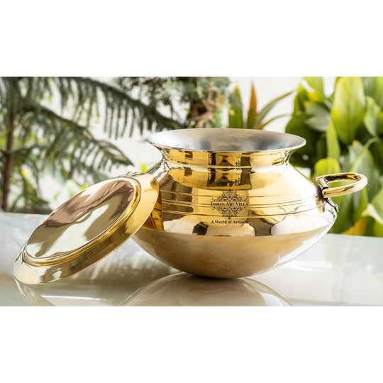 Brass Patila Handi with Tin Lining, Lid & Handle – 3L