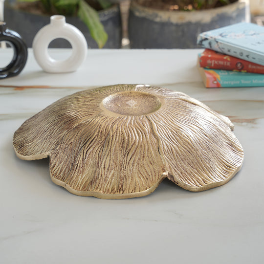 Brass Finish Sunflower Design Tray 13.5 Inches