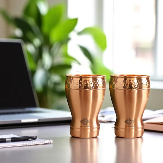 Pure Copper Glass With Half Lecquer Hammered & Shine Design 400 ML