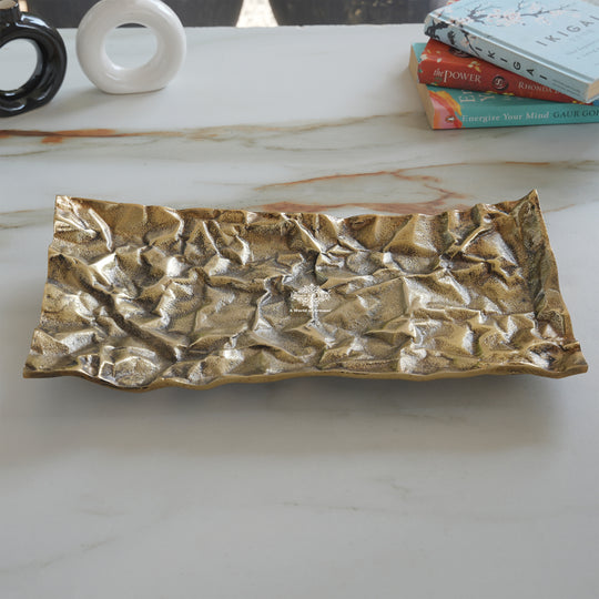 Brass Finish Antique Rough Finish Tray 14.3 Inches