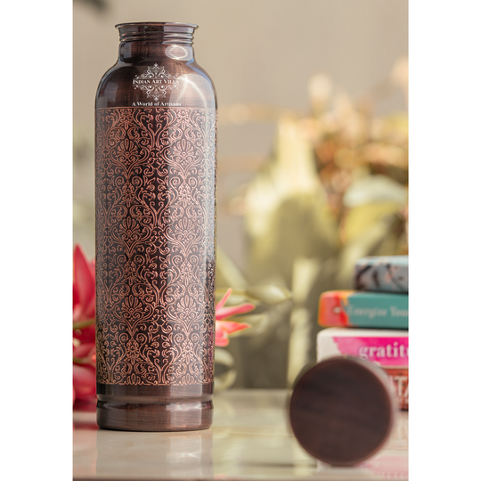 Pure Copper Bottle with Antique Embossed Design – 900 ML