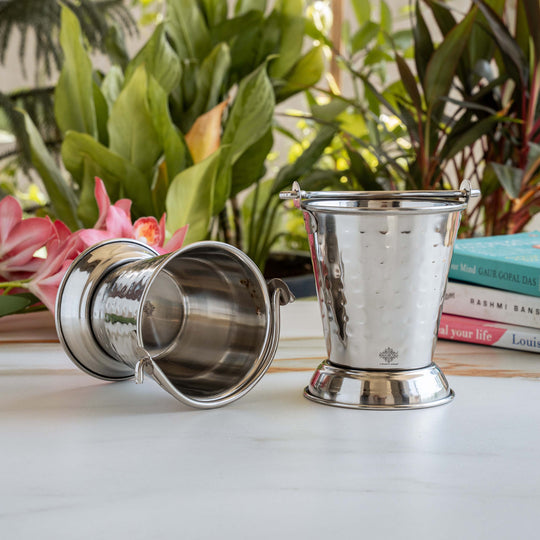 Hammered Steel Serving Bucket, Serving Vegetable Rayta Dishes, Silver