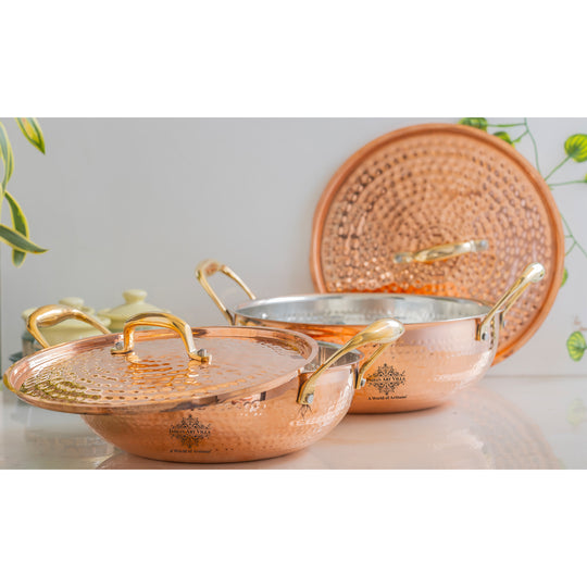Pure Copper Kadhai With Lid & Inside Tin Lining- Cookware