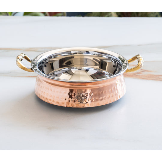 Copper Steel Handi Casserole with Brass Handles & Induction Base