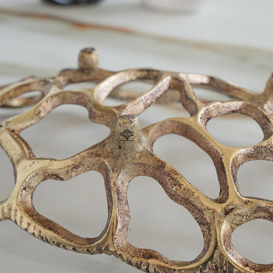 Brass Finish Oval Shape Hollow Design Tray/Fruit Basket