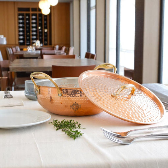 Pure Copper Kadhai With Lid & Inside Tin Lining- Cookware