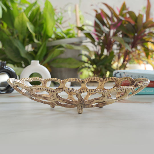 Brass Finish Oval Shape Hollow Design Tray/Fruit Basket