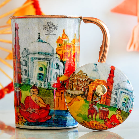 Pure Copper Printed Jug - Padharo Mhare Desh Design