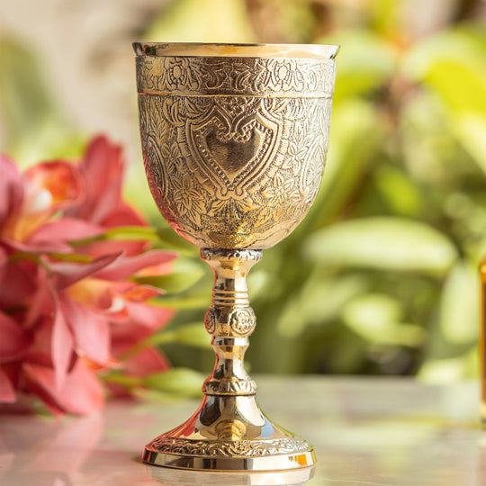 Embossed Brass Goblet Glass for Barware