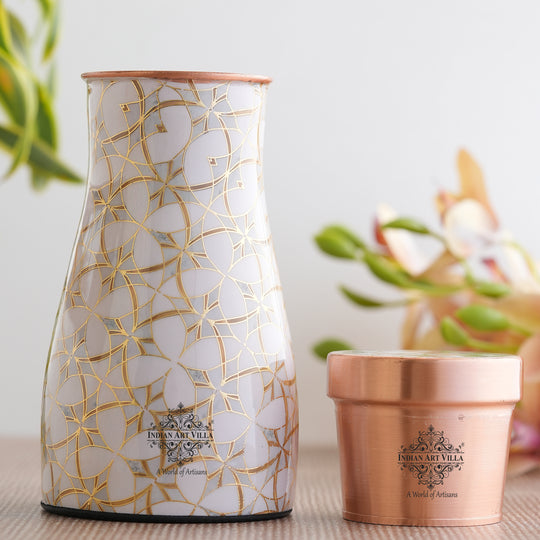 Pure Copper  Bedroom Bottle, Gold Print Luxury Design- 950 ml