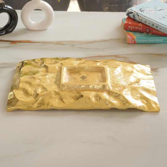 Brass Finish Antique Rough Finish Tray 14.3 Inches