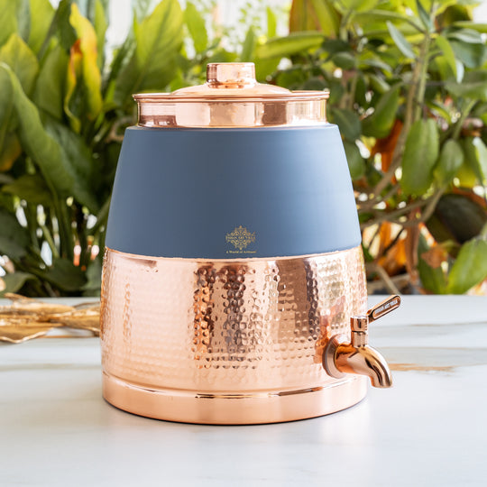 Copper Water Pot Hammered Design Silk Finish 7000 ML with Tap