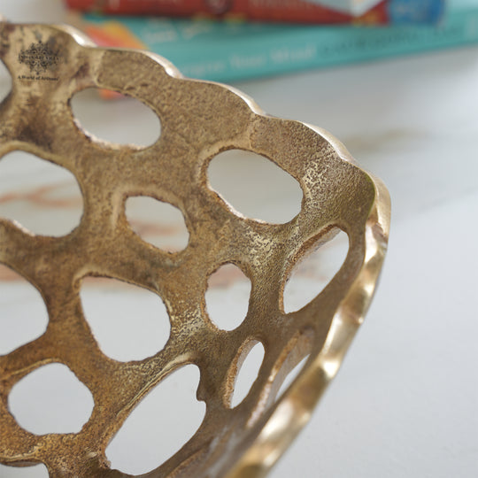 Brass Finish Hollow Design Fruit Basket,12 Inches Length