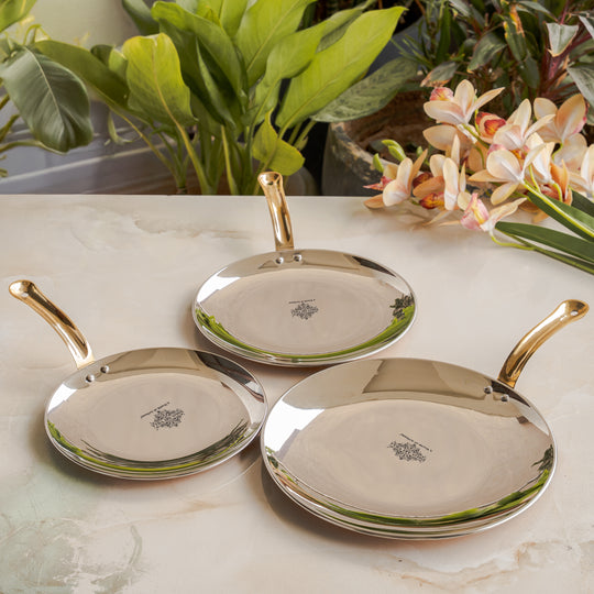 Steel Copper Hammered Tawa Platter with Brass Handle