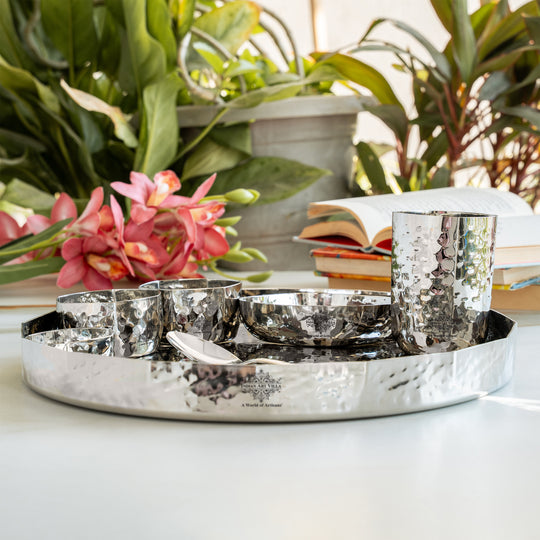 Hammered Stainless Steel Dinner Set 7 Pcs Premium Thali