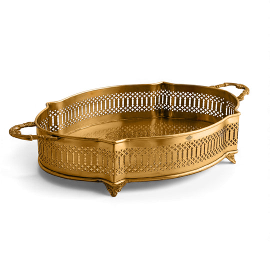 Handmade Pure Brass Matt Oval Embossed Tray - Servware & Tableware