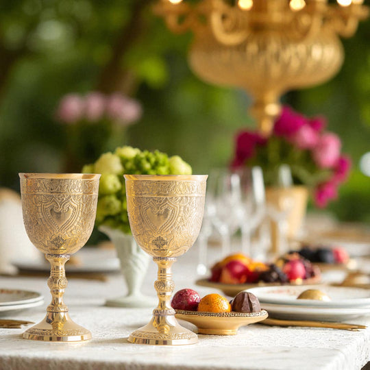 Embossed Brass Goblet Glass for Barware