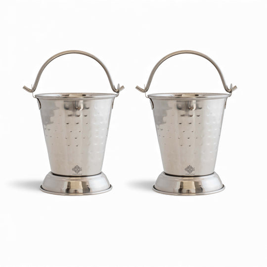Hammered Steel Serving Bucket, Serving Vegetable Rayta Dishes, Silver
