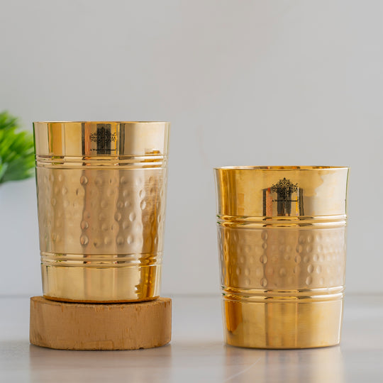 Pure Brass Hammered Lining Design Glass,220 ML
