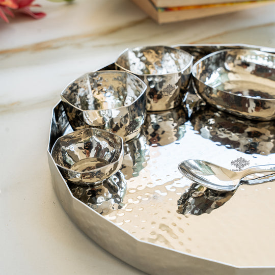 Hammered Stainless Steel Dinner Set 7 Pcs Premium Thali