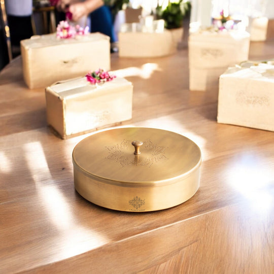 Pure Brass Multi Purpose Box with Antique Embossed Design