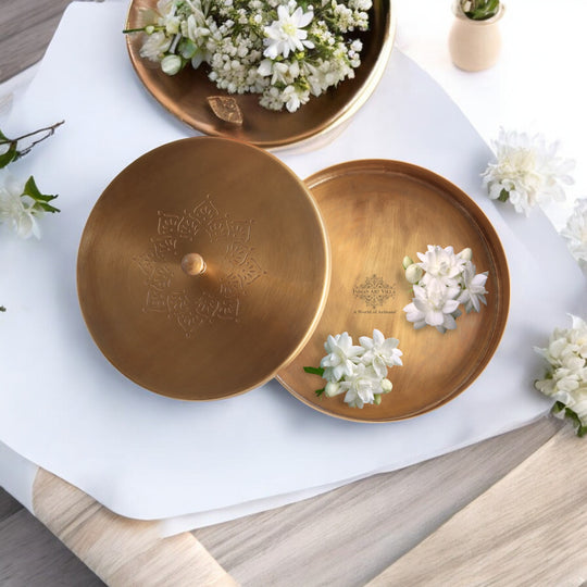 Pure Brass Multi Purpose Box with Antique Embossed Design