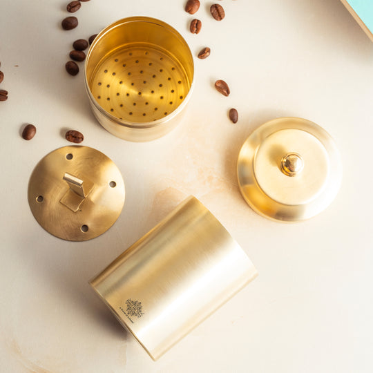 Pure brass coffee filter matt finish top view — Indian Art Villa