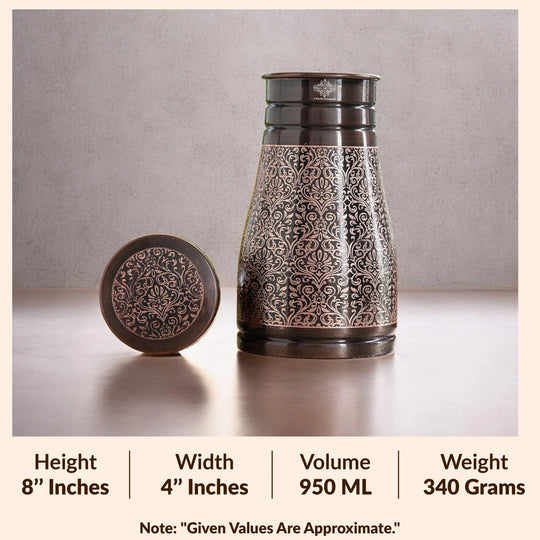 Pure Copper Embossed Bedroom Bottle With Inbuilt Glass